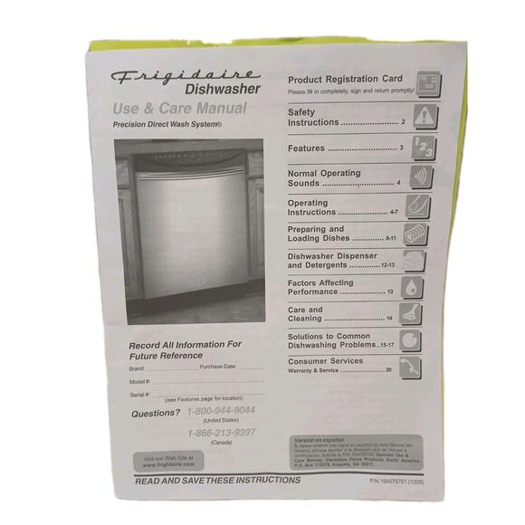 Frigidaire Dishwasher User Manual Use & Care Generic All Models Resellers Owners - Picture 1 of 13